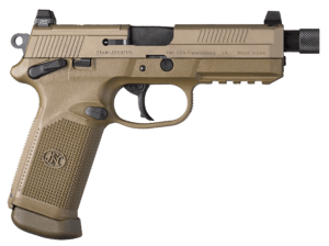 FN 66982 FNX Tactical 45 ACP 10+1 5.30″ Black Steel Threaded Barrel  Flat Dark Earth Optic Cut/Serrated Steel Slide & Polymer Frame w/Picatinny Rail  FDE Interchangeable Backstrap Grip  Ambidextrous