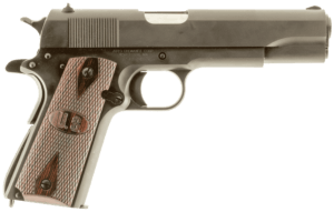 Auto-Ordnance 1911BKOW 1911 A1 GI Spec 45 ACP 7+1  5″ Stainless Steel Barrel  Matte Black Serrated Carbon Steel Slide & Frame w/Beavertail  Checkered Wood w/Integrated US Logo Grip