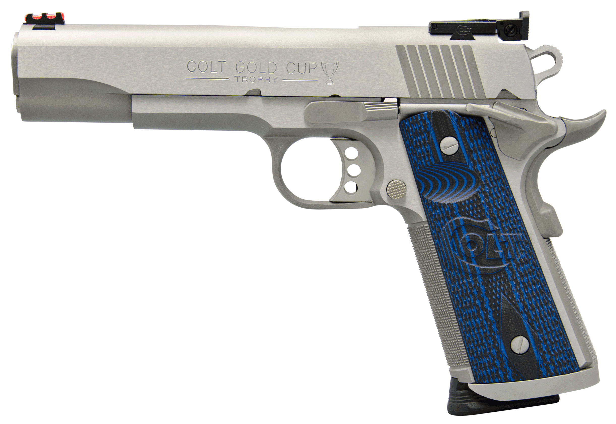 Colt Mfg O5070XE Gold Cup Trophy 45 ACP 8+1 5" Steel Barrel Stainless Steel Serrated Slide & Frame w/Beavertail Competition Blue G10 Grips Ambidextrous