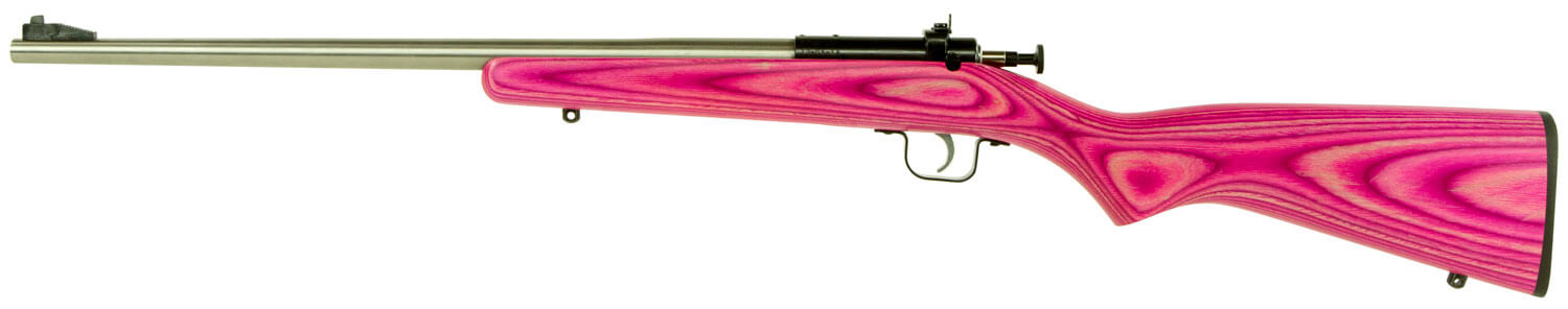 Crickett KSA2226 Youth 22 LR 1rd 16.12″ Stainless Steel Barrel Fixed Front/Adjustable Rear Peep Sights Pink/Black Laminate Stock w/11.5″ LOP Rebounding Firing Pin Safety Crickett KSA2226 Youth 22 LR 1rd 16.12″ Stainless Steel Barrel Fixed Front/Adjustable Rear Peep Sights Pink/Black Laminate Stock w/11.5″ LOP Rebounding Firing Pin Safety
