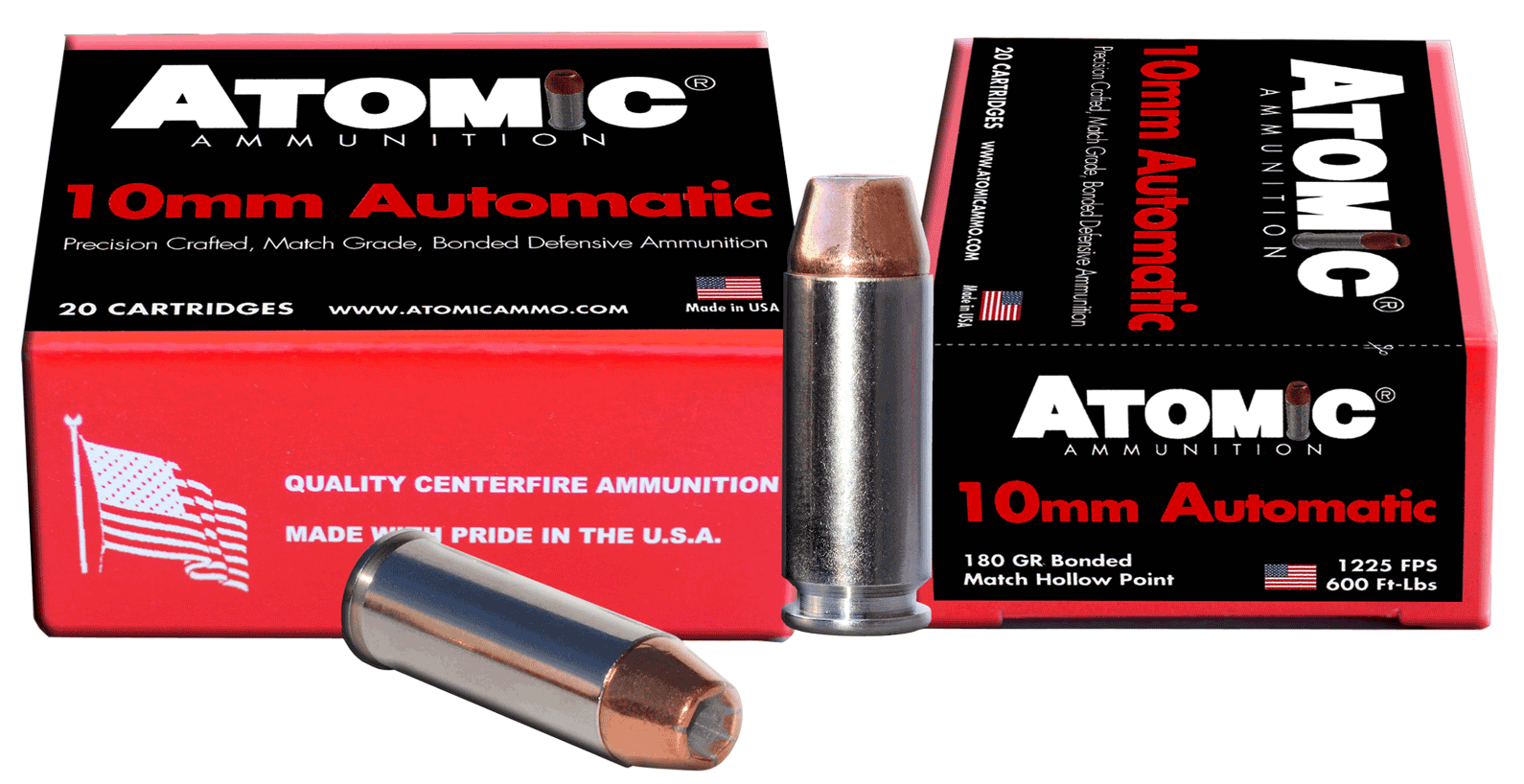 Atomic Ammunition 00457 Pistol Precision Craft 10mmAuto 180gr Bonded Match Hollow Point 20rd Box Atomic Ammunition 00457 Pistol Precision Craft 10mmAuto 180gr Bonded Match Hollow Point 20rd Box