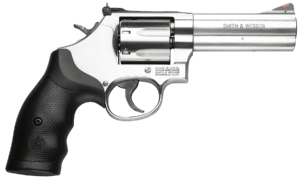 Smith & Wesson 164194 Model 686 Plus 357 Mag or 38 S&W Spl +P Stainless Steel 4.12″ Barrel  7 Shot  Satin Stainless Steel L-Frame  Red Ramp Front/White Outline Rear Sights  Internal Lock