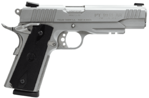 Taurus 1191109SS1 1911  Full Size Frame 45 ACP 8+1 5″ Matte Stainless Steel Barrel  Serrated Stainless Steel Slide  Matte Stainless Steel Frame w/Beavertail & Picatinny Rail  Black Checkered Polymer Grip  Right Hand