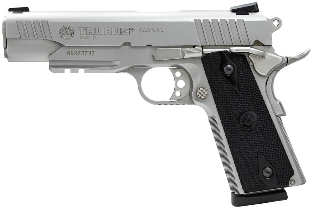 Taurus 1191109SS1 1911 Full Size Frame 45 ACP 8+1 5" Matte Stainless Steel Barrel Serrated Stainless Steel Slide Matte Stainless Steel Frame w/Beavertail & Picatinny Rail Black Checkered Polymer Grip Right Hand - Image 2