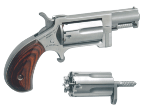 North American Arms SWC Sidewinder  22 LR or 22 WMR Caliber with 1.50″ Barrel  5rd Capacity Cylinder  Overall Stainless Steel Finish & Rosewood Birdshead Grip Includes Cylinder