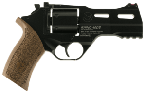 Chiappa Firearms 340165 Rhino 40DS  Medium Frame 9mm Luger 6 Shot 4″ Black Anodized Steel Vent Rib Barrel  Blued Steel Cylinder  Black Anodized Aluminum Frame  Walnut Grip  Concealed Hammer