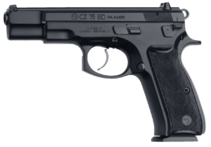 CZ-USA 01130 CZ 75 BD *CA Compliant 9mm Luger 10+1 4.60″ Black Steel Barrel  Black Serrated Steel Slide  Black Polycoat Steel Frame w/Beavertail  Black Plastic Grip