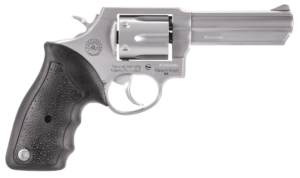 Taurus 2650049 65  Medium Frame 357 Mag/38 Special +P 6rd 4″ Matte Stainless Steel Barrel  Cylinder & Frame  Fixed Sights  Black Soft Rubber Finger Groove Grip  Transfer Bar Safety  Exposed Hammer