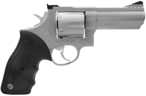 Taurus 2440049 44  Large Frame 44 Rem Mag 6rd 4″ Matte Stainless Steel Ported Barrel  Matte Stainless Cylinder & Frame  Black Finger Groove Rubber Grip Transfer Bar Safety Exposed Hammer