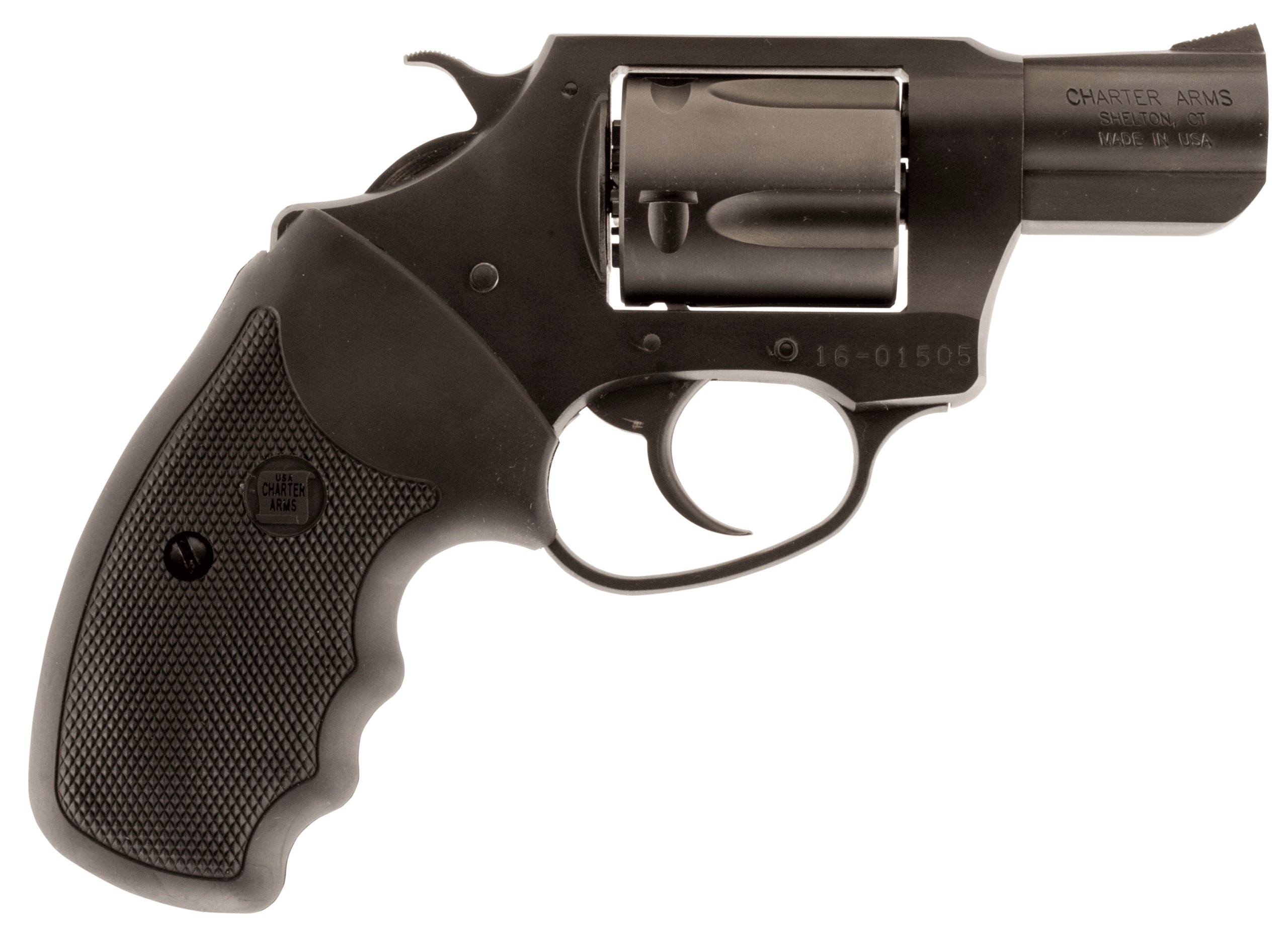 Charter Arms 63820 Undercover Small 38 Special 5 Shot 2" Black Nitride Stainless Steel Barrel Cylinder & Frame Black Finger Grooved Rubber Grip Exposed Hammer
