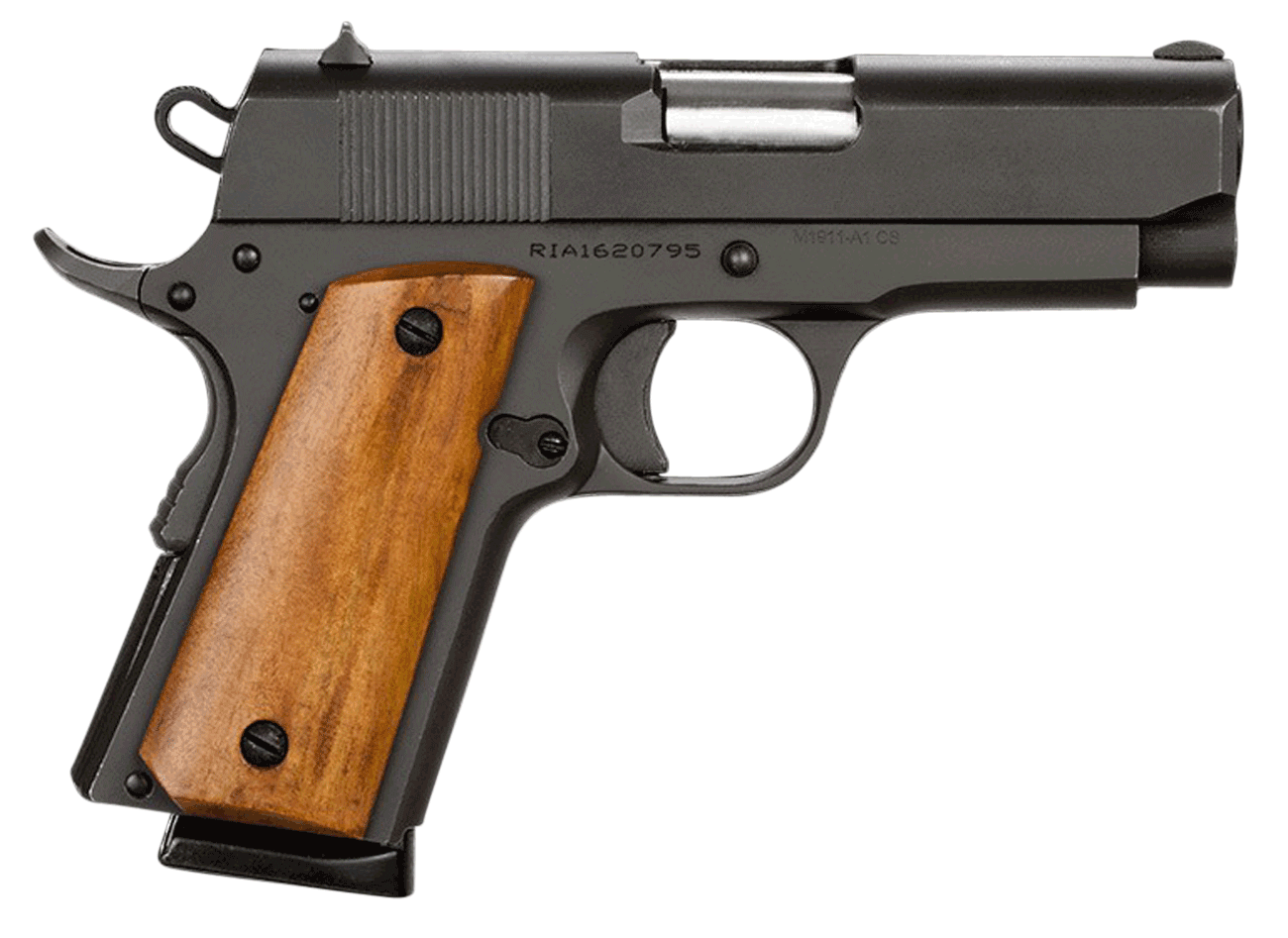 Rock Island 51416 GI Standard CS *CA Compliant 45 ACP Caliber with 3.50″ Barrel 7+1 Capacity Overall Black Parkerized Finish Steel Beavertail Frame Serrated Slide & Wood Grip Rock Island 51416 GI Standard CS *CA Compliant 45 ACP Caliber with 3.50″ Barrel 7+1 Capacity Overall Black Parkerized Finish Steel Beavertail Frame Serrated Slide & Wood Grip