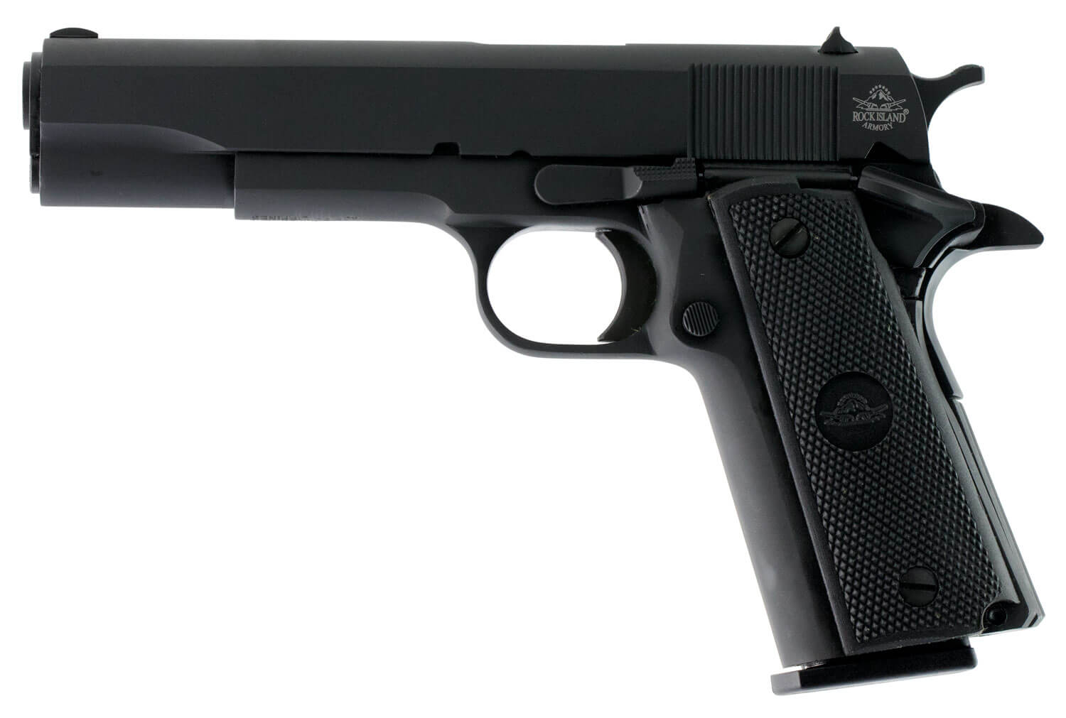 Rock Island 51453 GI Standard FSHC *CA Compliant 45 ACP Caliber with 5" Barrel 10+1 Capacity Overall Black Parkerized Finish Steel Beavertail Frame Serrated Slide & Black Rubber Grip - Image 2