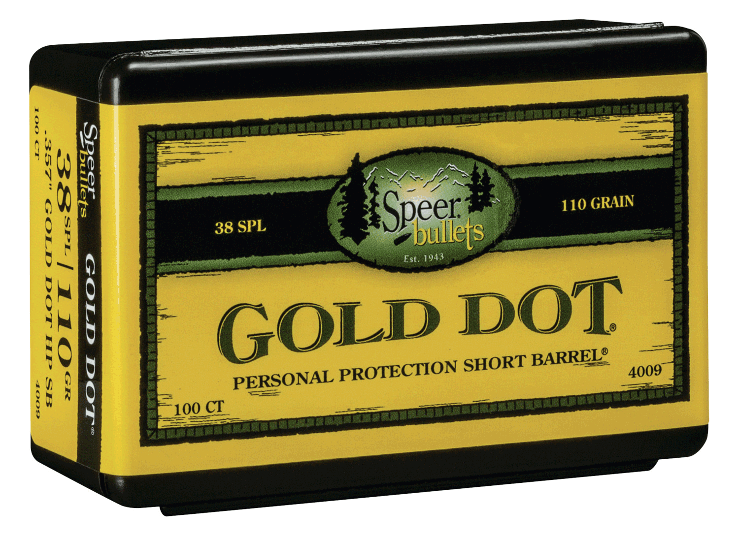 Speer 4009 Gold Dot Personal Protection 38 Cal .357 110 gr Hollow Point 100rd Box/ 5 Case Speer 4009 Gold Dot Personal Protection 38 Cal .357 110 gr Hollow Point 100rd Box/ 5 Case