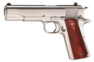 Colt Mfg O2071ELC2 Custom Government 38 Super 9+1 5″ Stainless National Match Barrel  High Polished Stainless Steel Serrated Slide & Frame w/Beavertail  Rosewood Grip  Ambidextrous