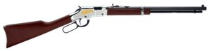 Henry H004GE Golden Eagle  Full Size 22 Short  22 Long  22 LR  16 LR/21 Short 20″ Blued Octagon Barrel  Nickel-Plated Metal Finish  American Walnut Stock Right Hand