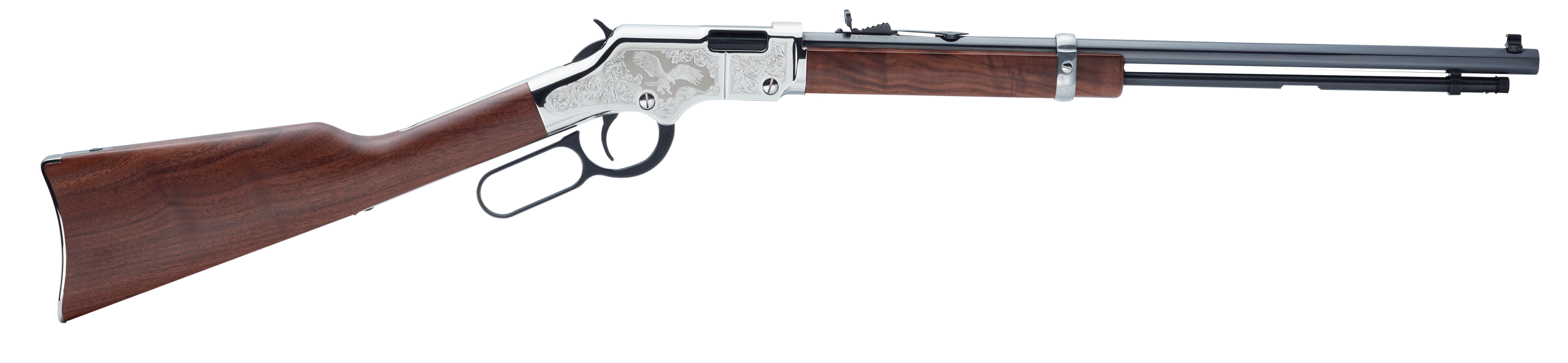 Henry H004SE2 Golden Boy Silver Eagle 2nd Edition 22 Short 22 Long or 22 LR Caliber with 16 LR/21 Short Capacity 20" Blued Barrel Nickel-Plated Metal Finish & American Walnut Stock Right Hand (Full Size)