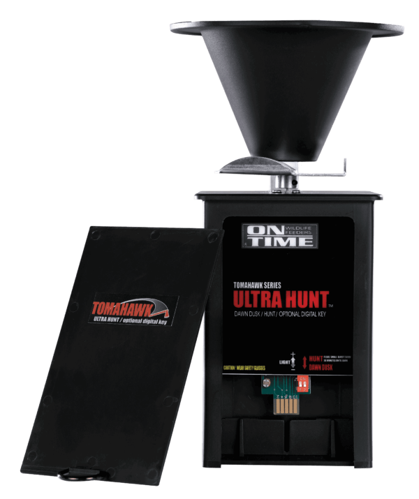 On Time 43005 Tomahawk Ultra Hunt Feeder Black Waterproof High-Impact Composite  Heavy Duty Motor  Dawn-Dusk Mode Operation  4 Feed Times with 1-20 Second Duration  Universal Mount