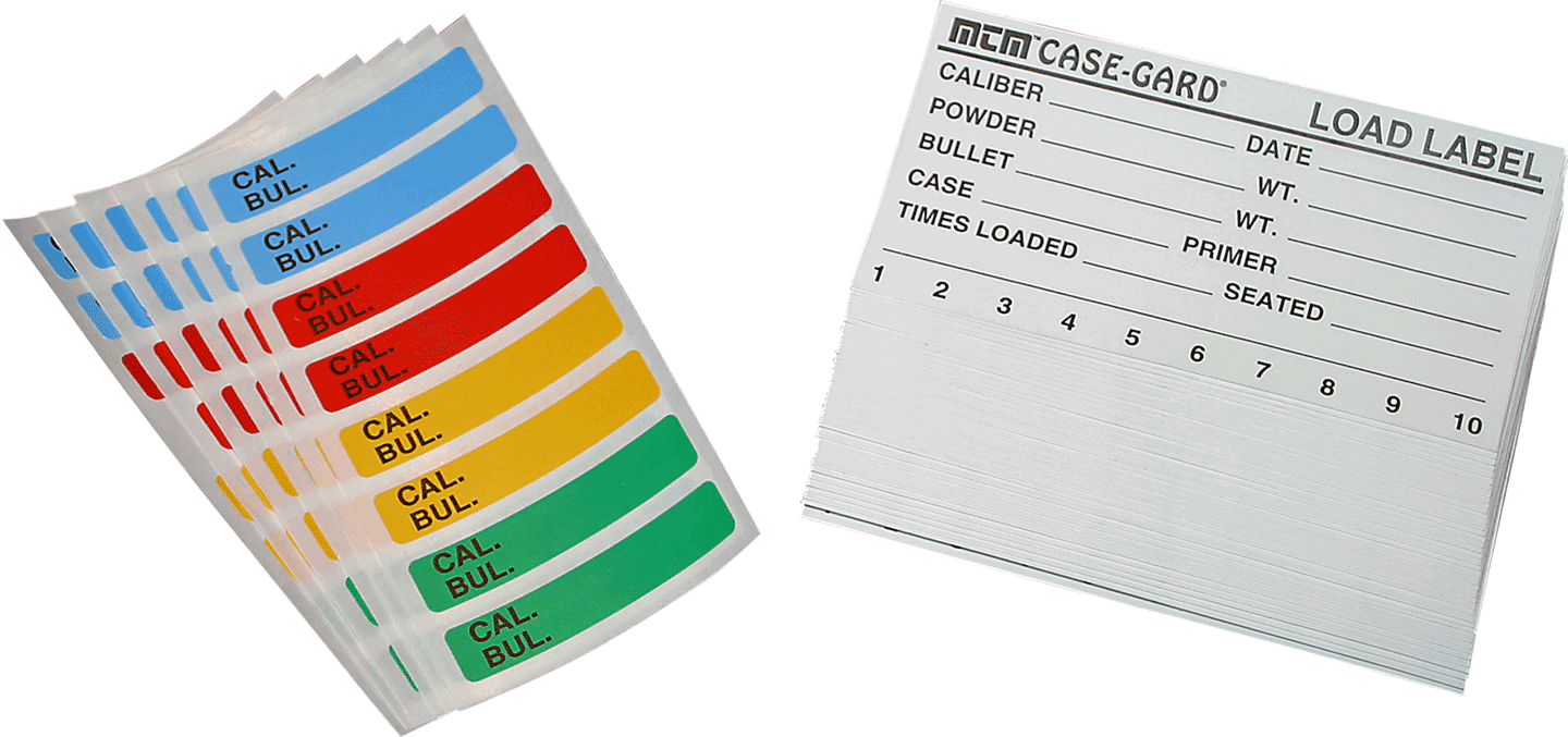 MTM Case-Gard LL1 Universal Reloading Labels Multi-Caliber Adhesive Paper 50 Load Labels & 48 Small Color Coded Labels MTM Case-Gard LL1 Universal Reloading Labels Multi-Caliber Adhesive Paper 50 Load Labels & 48 Small Color Coded Labels