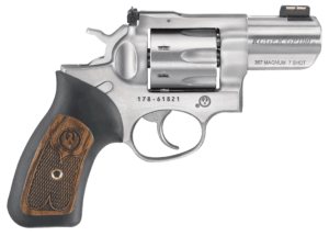 Ruger 1774 GP100 Small Frame 357 Mag 7 Shot 2.50″ Satin Stainless Steel Barrel Satin Stainless Cylinder Satin Stainless Steel Frame Black Rubber w/Wood Insert Grip Exposed Hammer Ruger 1774 GP100 Small Frame 357 Mag 7 Shot 2.50″ Satin Stainless Steel Barrel Satin Stainless Cylinder Satin Stainless Steel Frame Black Rubber w/Wood Insert Grip Exposed Hammer