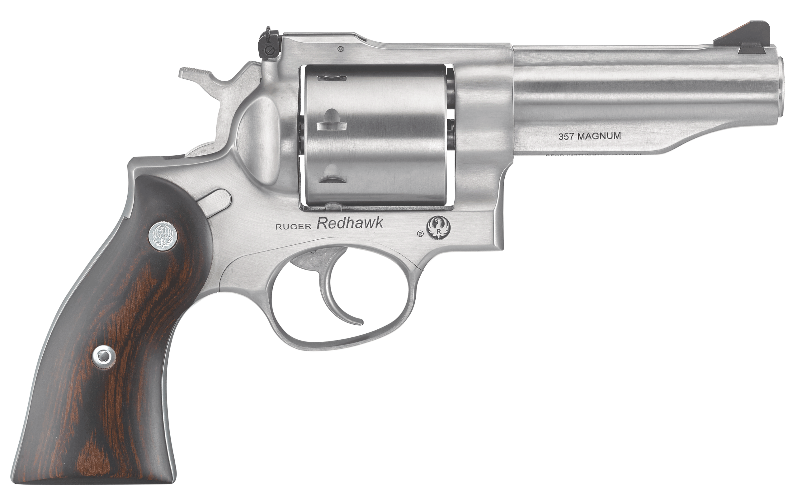 Ruger 5059 Redhawk *MA Compliant 357 Mag 4.20" Barrel 8rd Triple-Locking Cylinder Satin Stainless Steel Hardwood Grip Transfer bar Safety