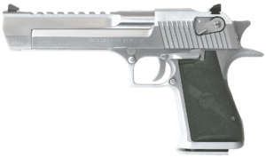 Magnum Research DE50BC Desert Eagle Mark XIX 50 AE 7+1  6″ Stainless Carbon  Steel w/Picatinny Rail Barrel  Brushed Chrome Serrated Carbon Steel Slide & Frame w/Beavertail  Black Rubber Grip  Ambidextrous Safety  Right Hand