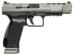 Canik HG3774GN TP9SFx  9mm Luger 20+1  5.20″ Black Nitride Match Grade Barrel  Tungsten Gray Cerakote Optic Ready/Serrated w/Ports Steel Slide  Black Polymer Frame w/Picatinny Rail  Ambidextrous