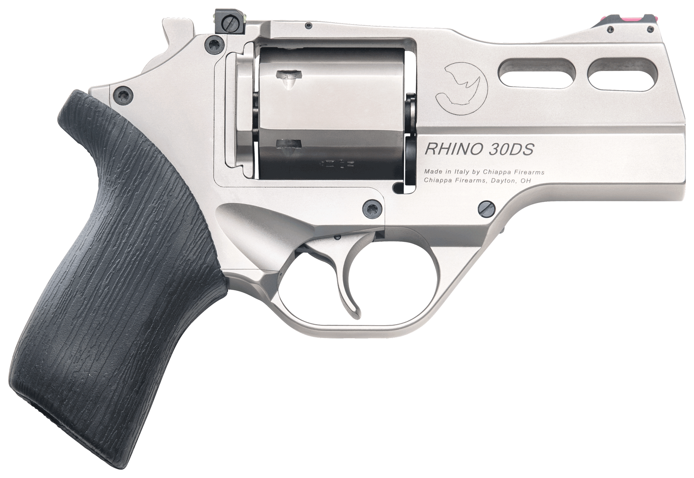 Chiappa Firearms 340290 Rhino 30DS Small Frame 357 Mag 6 Shot 3″ Nickel-Plated Steel Vent Rib Barrel & Cylinder Nickel-Plated Aluminum Frame Black Rubber Grip Concealed Hammer Chiappa Firearms 340290 Rhino 30DS Small Frame 357 Mag 6 Shot 3″ Nickel-Plated Steel Vent Rib Barrel & Cylinder Nickel-Plated Aluminum Frame Black Rubber Grip Concealed Hammer