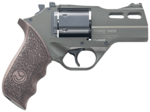 Chiappa Firearms 340285 Rhino 30DS  Small Frame 357 Mag 6 Shot 3″ Green Cerakote Steel Vent Rib Barrel  Blued Steel Cylinder  Green Cerakote Aluminum Frame  Walnut Grip  Concealed Hammer
