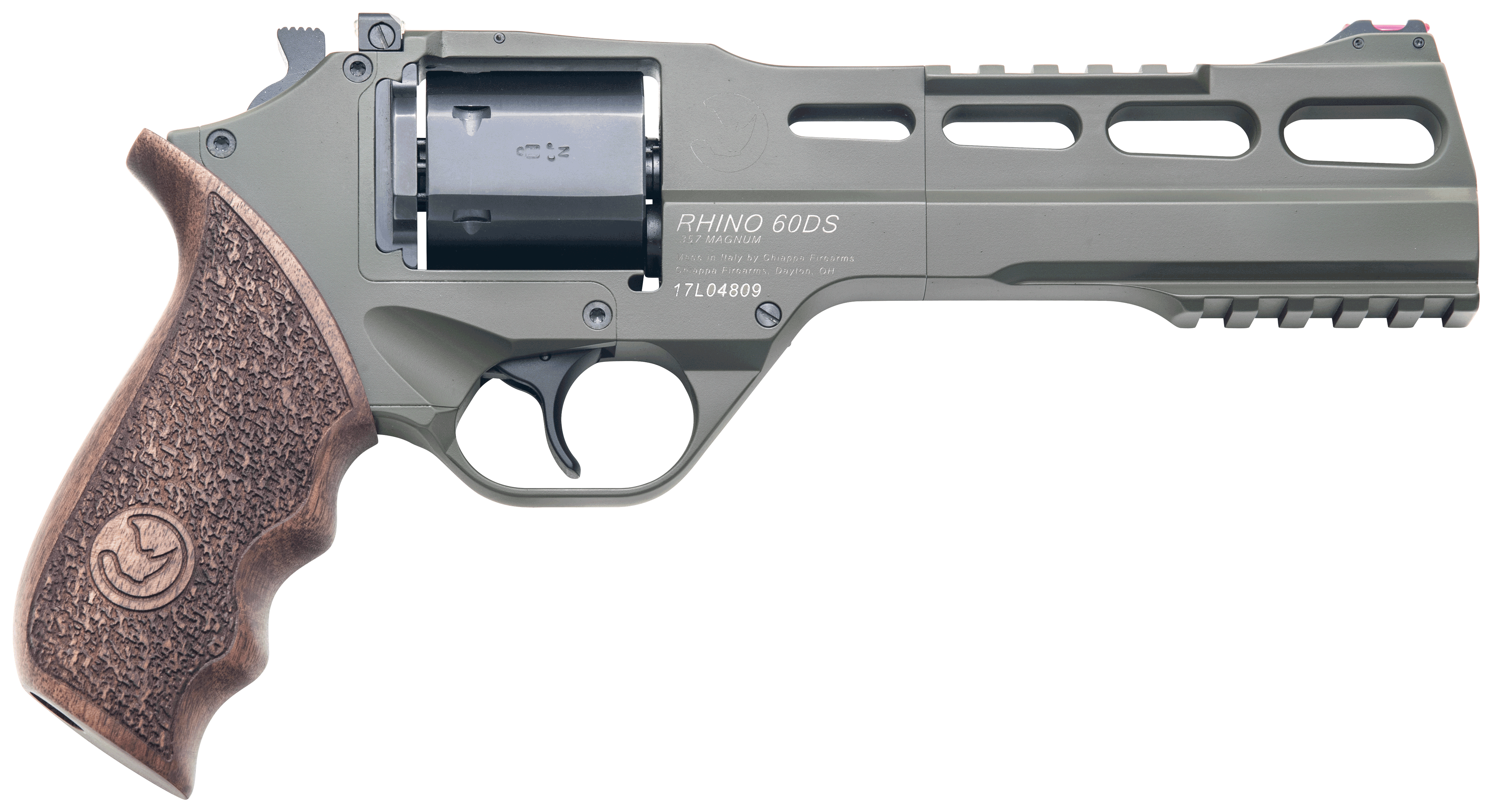 Chiappa Firearms 340282 Rhino 60DS Large Frame 357 Mag 6 Shot 6″ Green Cerakote Steel Vent Rib Barrel Blued Steel Cylinder Green Cerakote Aluminum Frame Walnut Grip Concealed Hammer Chiappa Firearms 340282 Rhino 60DS Large Frame 357 Mag 6 Shot 6″ Green Cerakote Steel Vent Rib Barrel Blued Steel Cylinder Green Cerakote Aluminum Frame Walnut Grip Concealed Hammer