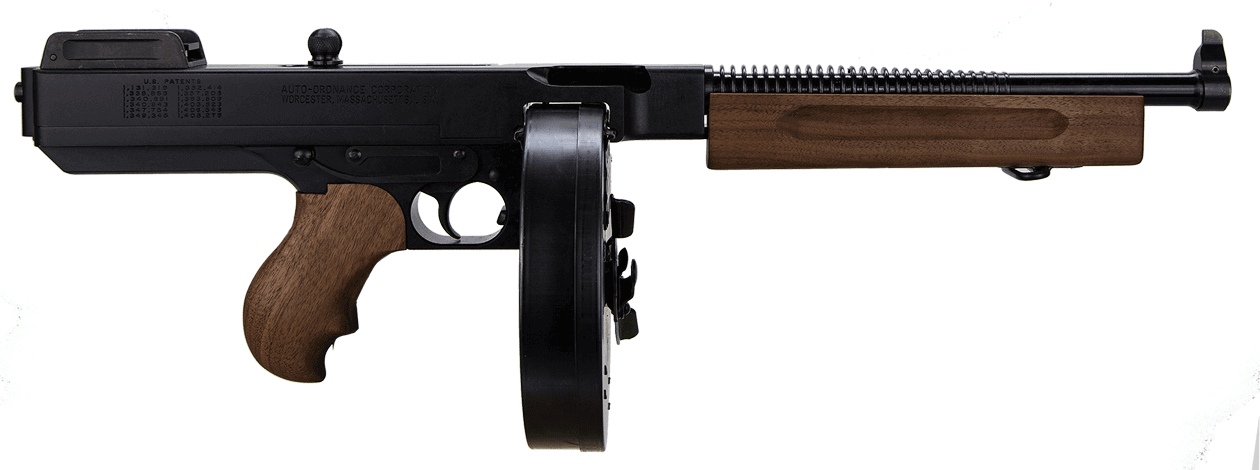 Thompson TA5 1927A-1 Lightweight Deluxe 45 ACP Caliber with 10.50″ Barrel 50+1 Capacity (Drum) Black Hard Coat Anodized Metal Finish American Walnut Grip Right Hand Thompson TA5 1927A-1 Lightweight Deluxe 45 ACP Caliber with 10.50″ Barrel 50+1 Capacity (Drum) Black Hard Coat Anodized Metal Finish American Walnut Grip Right Hand