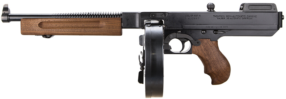 Thompson TA5 1927A-1 Lightweight Deluxe 45 ACP Caliber with 10.50″ Barrel 50+1 Capacity (Drum) Black Hard Coat Anodized Metal Finish American Walnut Grip Right Hand Thompson TA5 1927A-1 Lightweight Deluxe 45 ACP Caliber with 10.50″ Barrel 50+1 Capacity (Drum) Black Hard Coat Anodized Metal Finish American Walnut Grip Right Hand