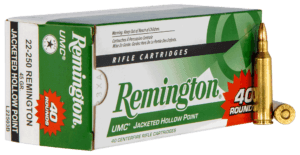 Remington Ammunition 23769 UMC Value Pack 22-250 Rem 45 gr Jacket Hollow Point 40 Per Box/ 10 Cs