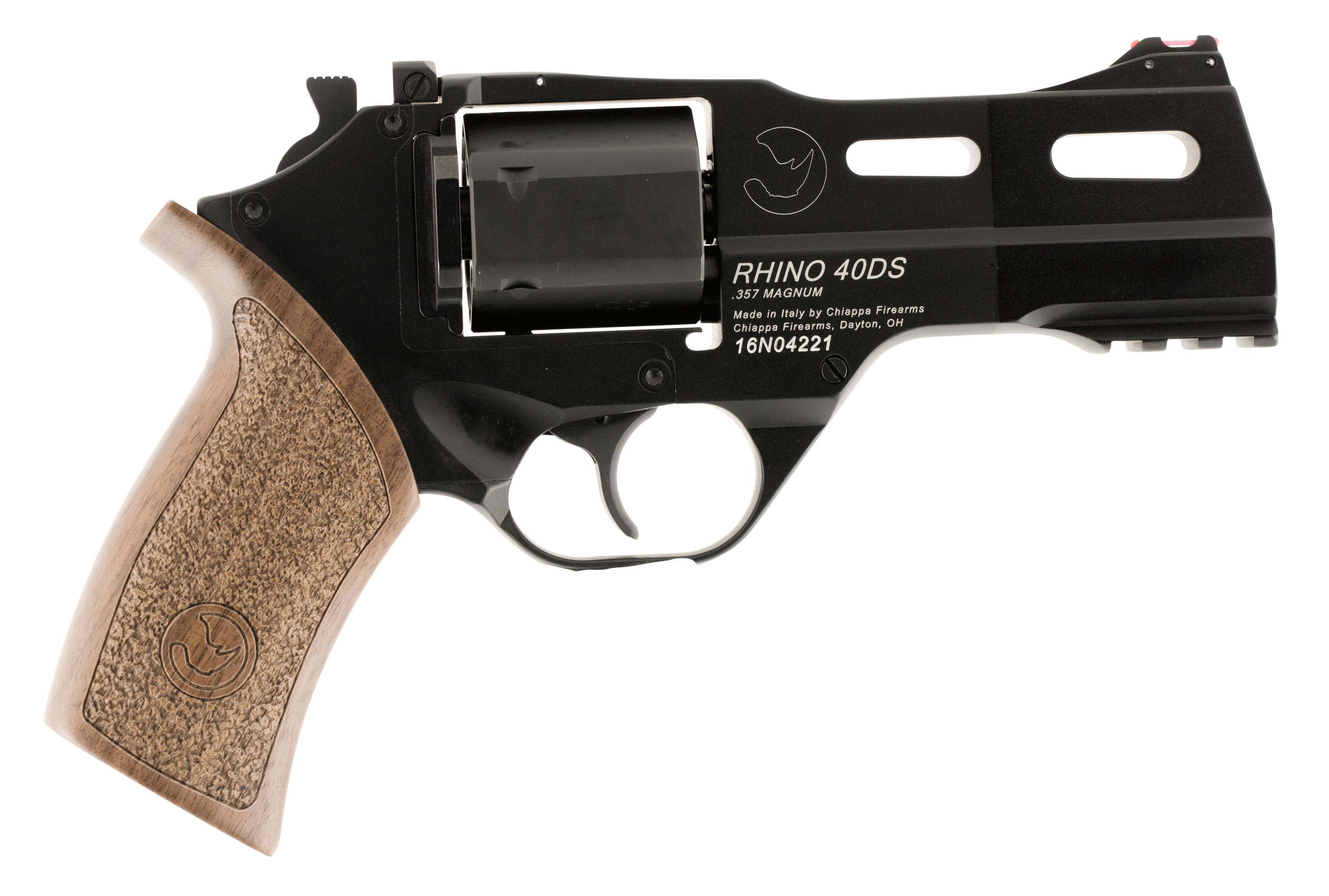 Chiappa Firearms 340219 Rhino 40DS Small Frame 357 Mag 6 Shot 4″ Black Anodized Steel Vent Rib Barrel Blued Steel Cylinder Black Anodized Aluminum Frame Walnut Grip Concealed Hammer Chiappa Firearms 340219 Rhino 40DS Small Frame 357 Mag 6 Shot 4″ Black Anodized Steel Vent Rib Barrel Blued Steel Cylinder Black Anodized Aluminum Frame Walnut Grip Concealed Hammer