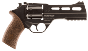 Chiappa Firearms 340220 Rhino 50DS  Small Frame 357 Mag 6 Shot  5″ Black Anodized Steel Vent Rib Barrel  Blued Steel Cylinder  Black Anodized Aluminum Frame  Walnut Grip  Concealed Hammer