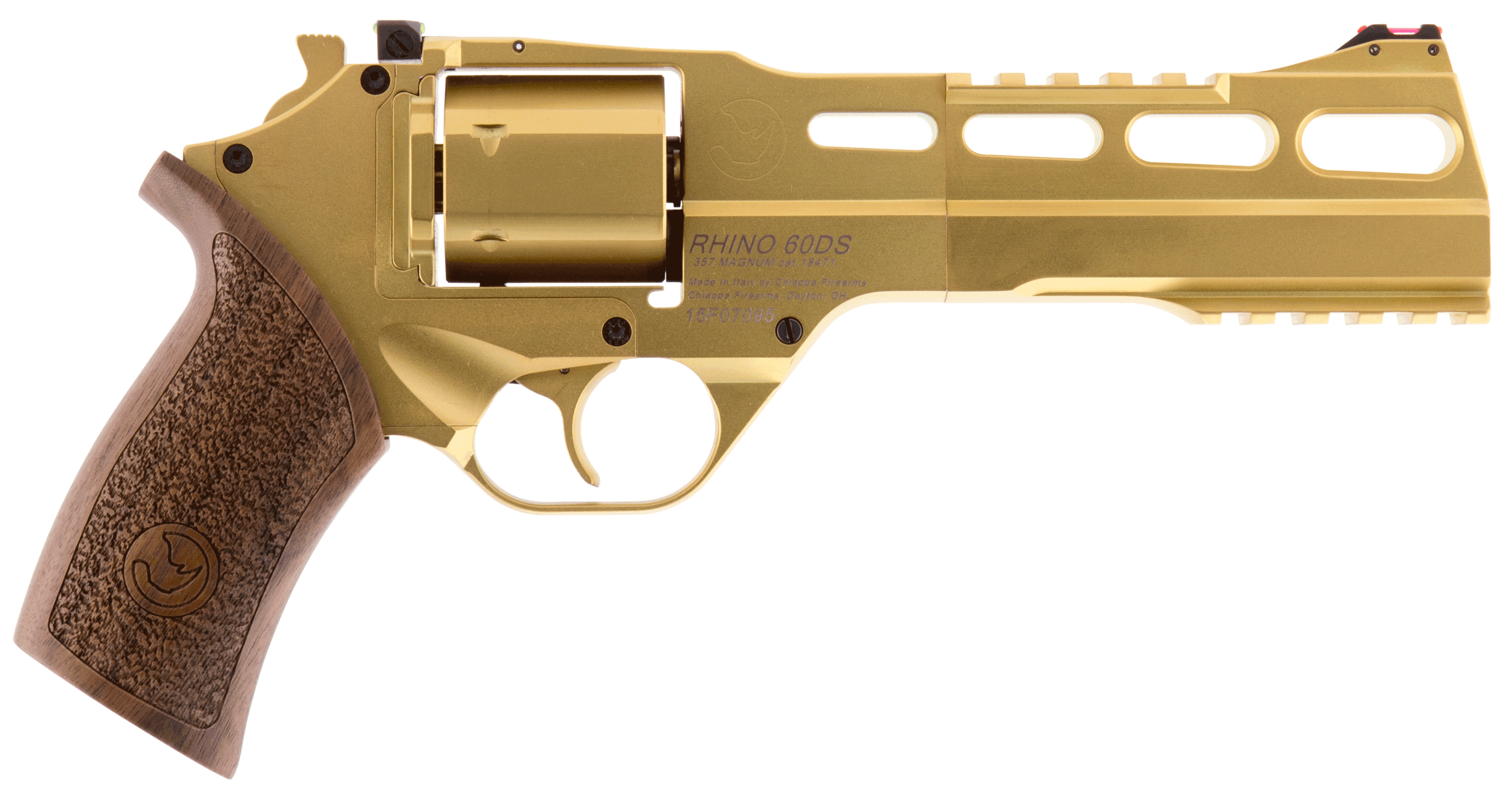 Chiappa Firearms 340225 Rhino 60DS Medium Frame 357 Mag 6 Shot 6″ Gold Plated PVD Steel Vent Rib Barrel & Cylinder Gold Plated PVD Aluminum Frame Walnut Grip Concealed Hammer Chiappa Firearms 340225 Rhino 60DS Medium Frame 357 Mag 6 Shot 6″ Gold Plated PVD Steel Vent Rib Barrel & Cylinder Gold Plated PVD Aluminum Frame Walnut Grip Concealed Hammer