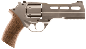 Chiappa Firearms CF340247 Rhino 50SAR *CA Compliant Medium Frame 357 Mag 6 Shot  5″ Nickel-Plated Steel Vent Rib Barrel & Steel Cylinder  Nickel-Plated Aluminum Frame w/Picatinny Rail  Walnut Grip  Concealed Hammer