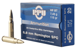 PPU PP68H Standard Rifle  6.8mm Rem SPC 115 gr Hollow Point Boat Tail 20rd Box