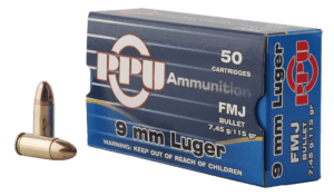 PPU PPH9F1 Handgun  9mm Luger 115 gr Full Metal Jacket 50rd Box