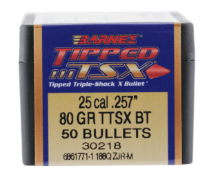 Barnes Bullets 30218 Tipped TSX  25Cal 80gr Boat Tail 50/Box