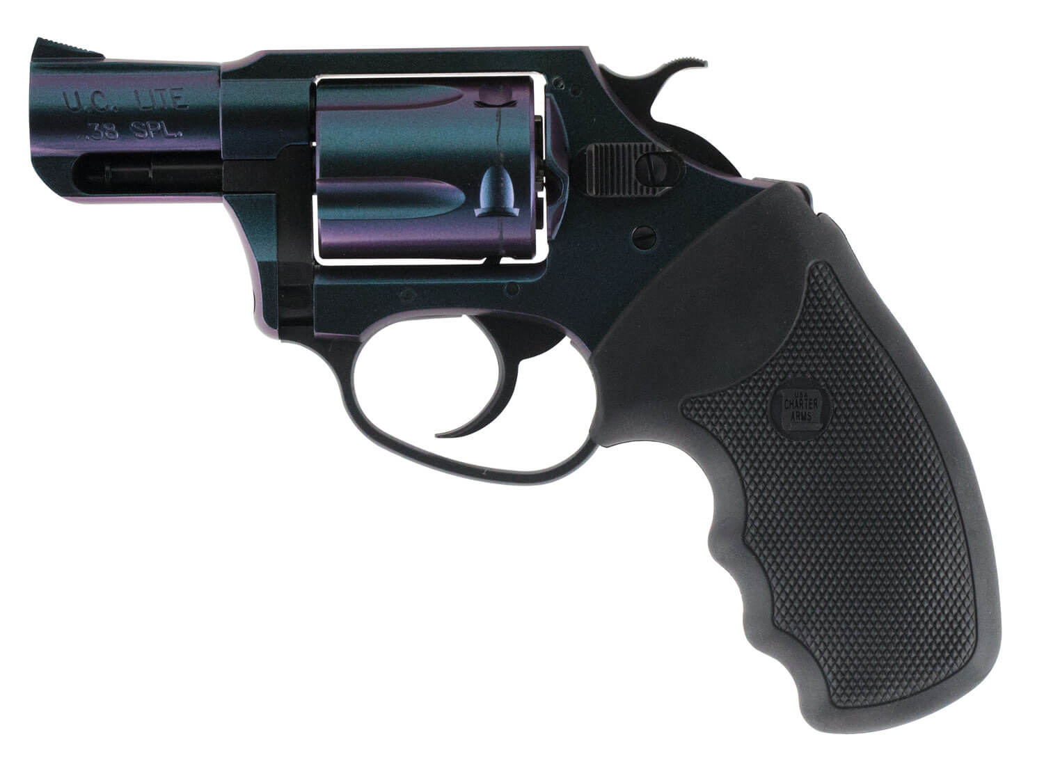 Charter Arms 25387 Undercover Chameleon Small 38 Special 5 Shot 2″ High Polished Iridescent Cerakote Steel Barrel Black Passivate Cylinder High Polished Iridescent Cerakote Aluminum Frame w/Black Finger Grooved Rubber Grip Exposed Hammer Charter Arms 25387 Undercover Chameleon Small 38 Special 5 Shot 2″ High Polished Iridescent Cerakote Steel Barrel Black Passivate Cylinder High Polished Iridescent Cerakote Aluminum Frame w/Black Finger Grooved Rubber Grip Exposed Hammer