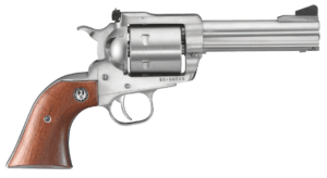 Ruger 0814 Super Blackhawk  Large Frame 44 Rem Mag/44 Special 6rd 4.63″ Satin Stainless Steel Barrel  Cylinder & Frame  Hardwood Grip  Transfer Bar Safety  Exposed Hammer