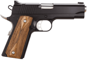 Magnum Research DE1911C 1911  45 ACP 8+1  4.33″ Stainless Steel Bull Barrel  Matte Black Serrated Carbon Steel Slide  Matte Black Carbon Steel Frame w/Beavertail  Black/Gray G10 Grip  Beavertail Grip/Manual Thumb Safety  Right Hand