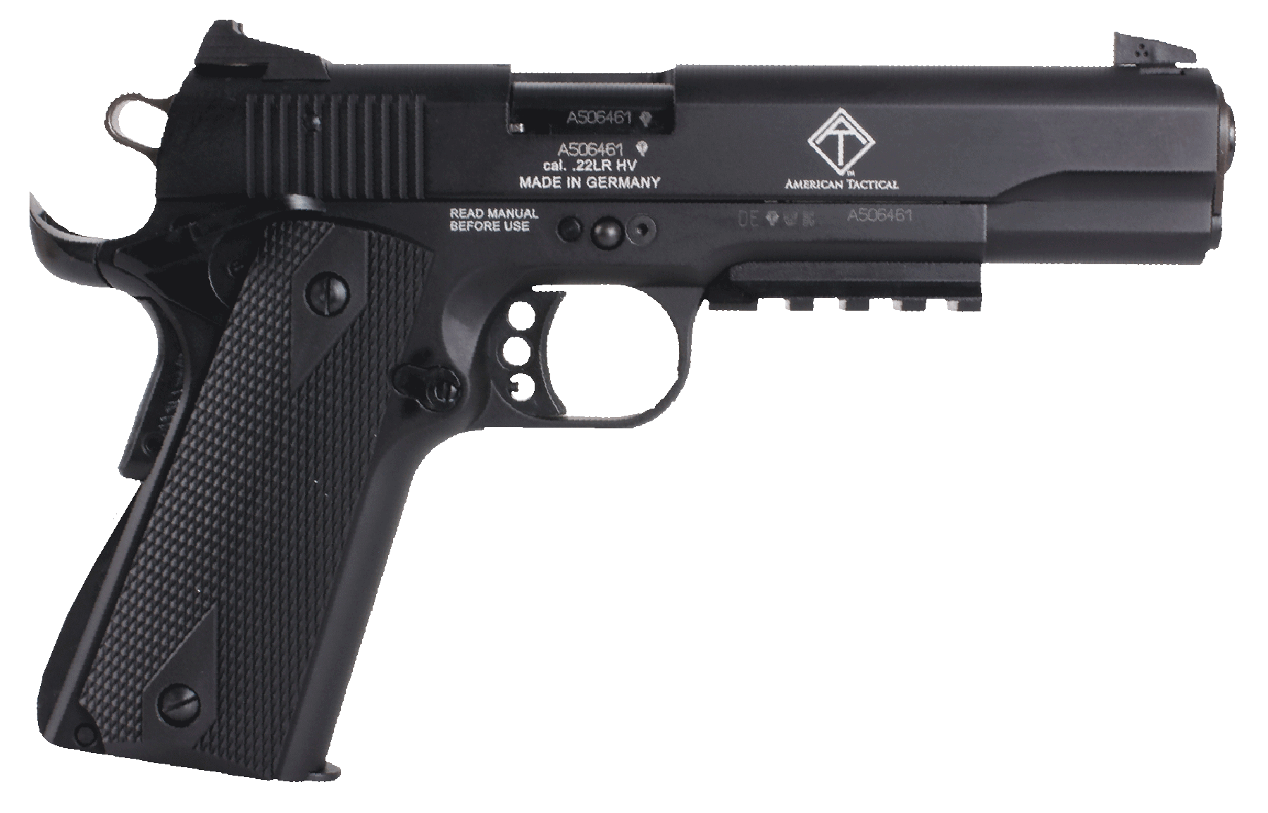 GSG GSG1911ADOP M1911 ADOP 22 LR 10+1 5" Black Steel/Threaded Barrel & Serrated Slide Zinc Alloy w/Accessory Rail & Beavertail Frame Black Double Diamond Polymer Grip