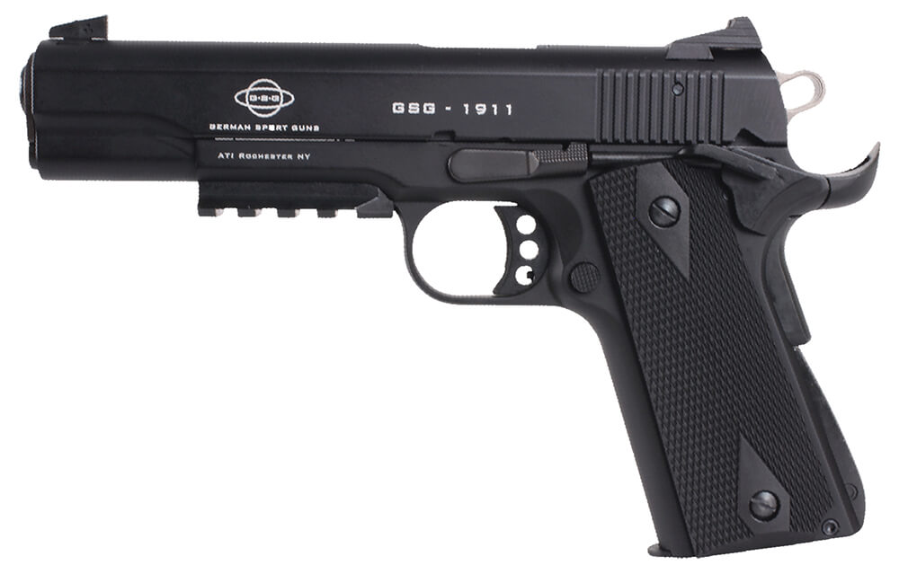 GSG GSG1911ADOP M1911 ADOP 22 LR 10+1 5" Black Steel/Threaded Barrel & Serrated Slide Zinc Alloy w/Accessory Rail & Beavertail Frame Black Double Diamond Polymer Grip - Image 2