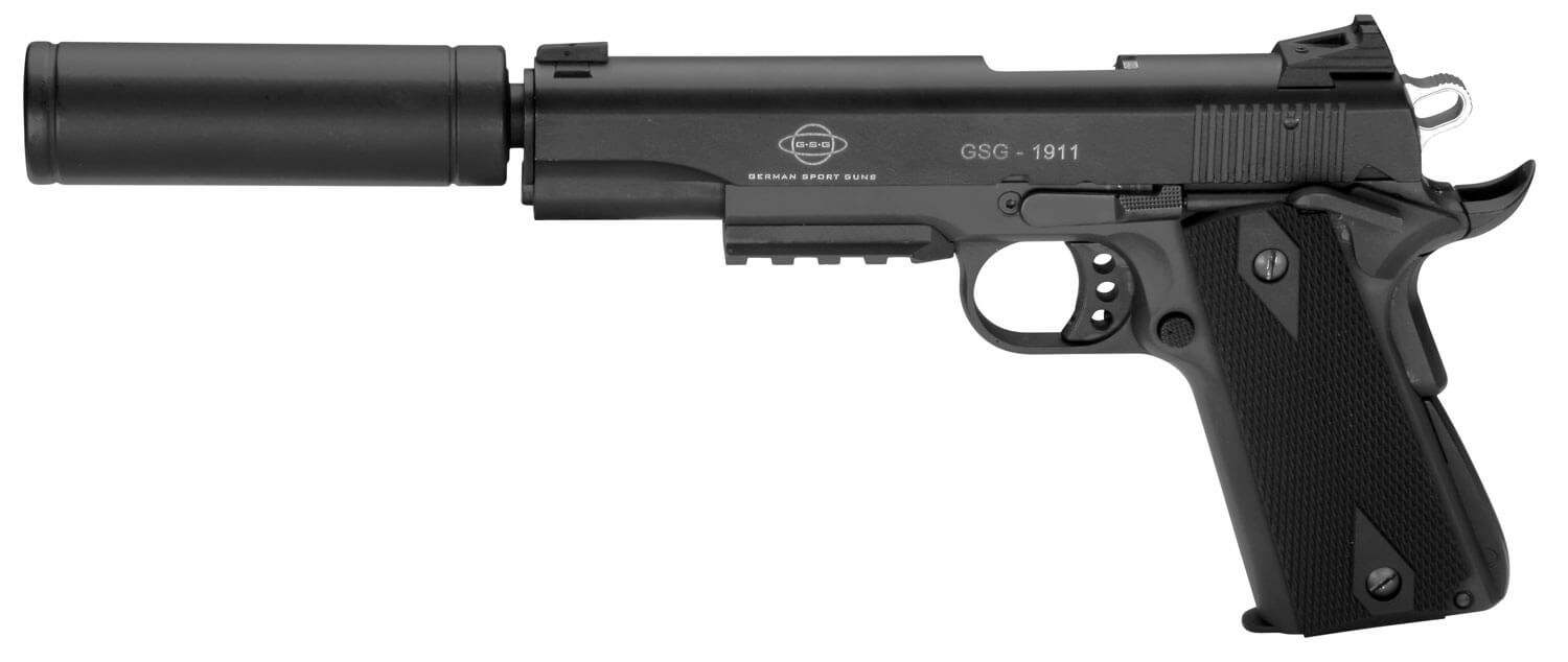 GSG GSG1911ADOP M1911 ADOP 22 LR 10+1 5" Black Steel/Threaded Barrel & Serrated Slide Zinc Alloy w/Accessory Rail & Beavertail Frame Black Double Diamond Polymer Grip - Image 3