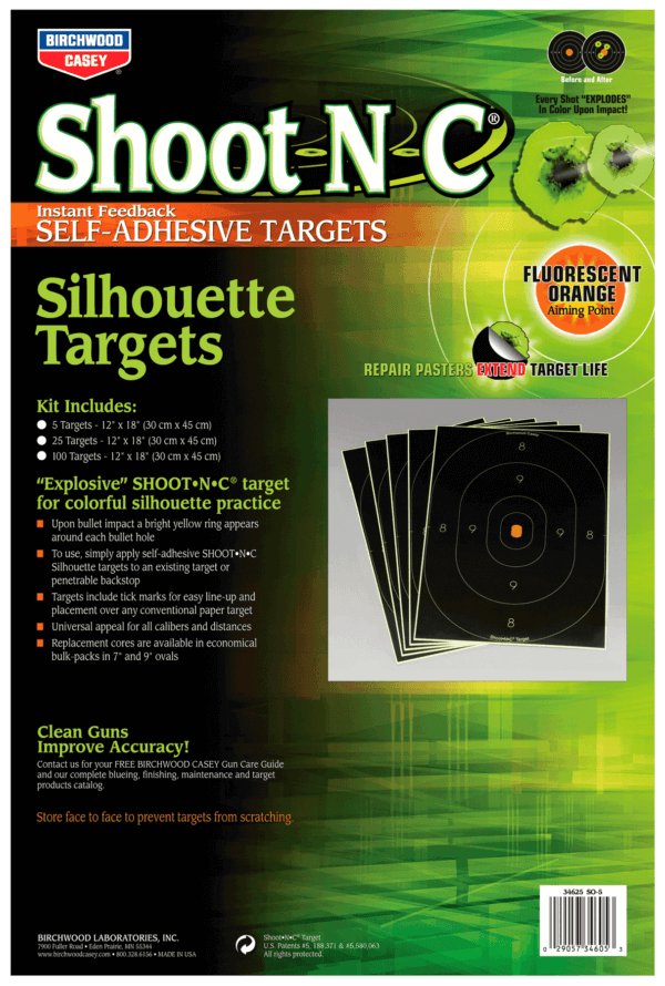 Birchwood Casey 34605 Shoot-N-C Self-Adhesive Paper Universal Multi Color Silhouette Includes Pasters 5 Pack