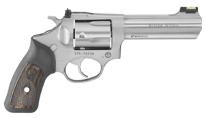 Ruger 5771 SP101 357 Mag 4.20″ Barrel 5rd Triple-Locking Cylinder Satin Stainless Steel Cushioned Rubber With Engraved Wood Insert Grip Transfer Bar Safety