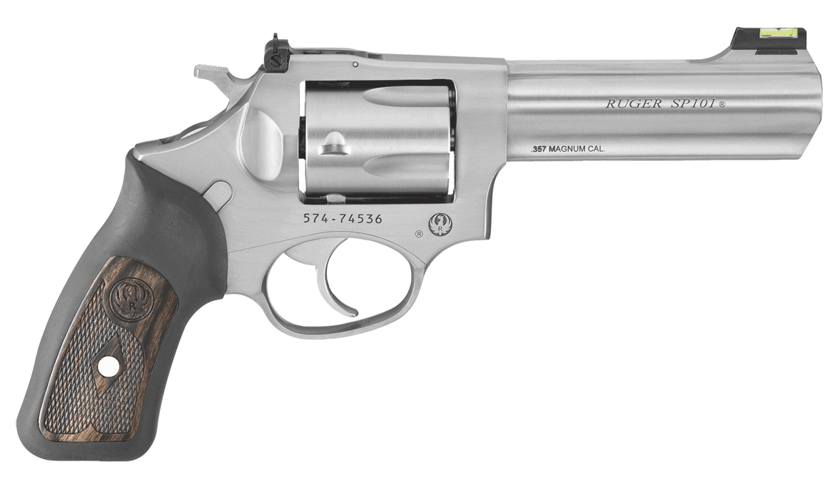 Ruger 5771 SP101 357 Mag 4.20″ Barrel 5rd Triple-Locking Cylinder Satin Stainless Steel Cushioned Rubber With Engraved Wood Insert Grip Transfer Bar Safety Ruger 5771 SP101 357 Mag 4.20″ Barrel 5rd Triple-Locking Cylinder Satin Stainless Steel Cushioned Rubber With Engraved Wood Insert Grip Transfer Bar Safety