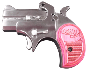 Bond Arms BAM Mini Girl 357 Mag/38 Sp 2rd 2.50" Stainless Steel Double Barrel & Frame Auto Extractor & Rebounding Hammer Blade Front/Fixed Rear Sights Pink Laminate Grip Manual Safety