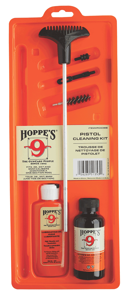 Hoppe’s PCO38B Pistol Cleaning Kit 38 / 357 Cal / 9mm (Clam Pack)